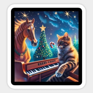 Christmas tree horse cat playing piano Sticker